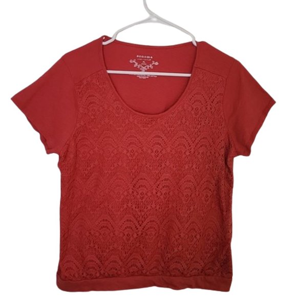 Sonoma Lace Tee Scoop Neck Short Sleeves Burnt Orange Petite Large LP - Picture 11 of 13